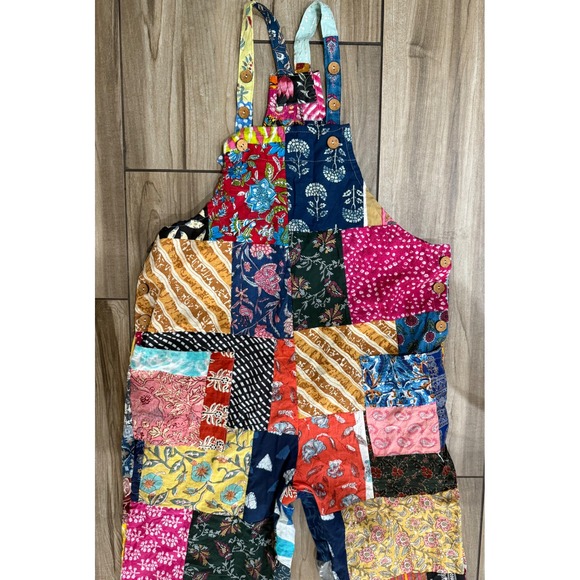 NWT Kantha Kathmandu‎ Handmade Patchwork Overalls Fits Small Medium Large - Picture 5 of 8